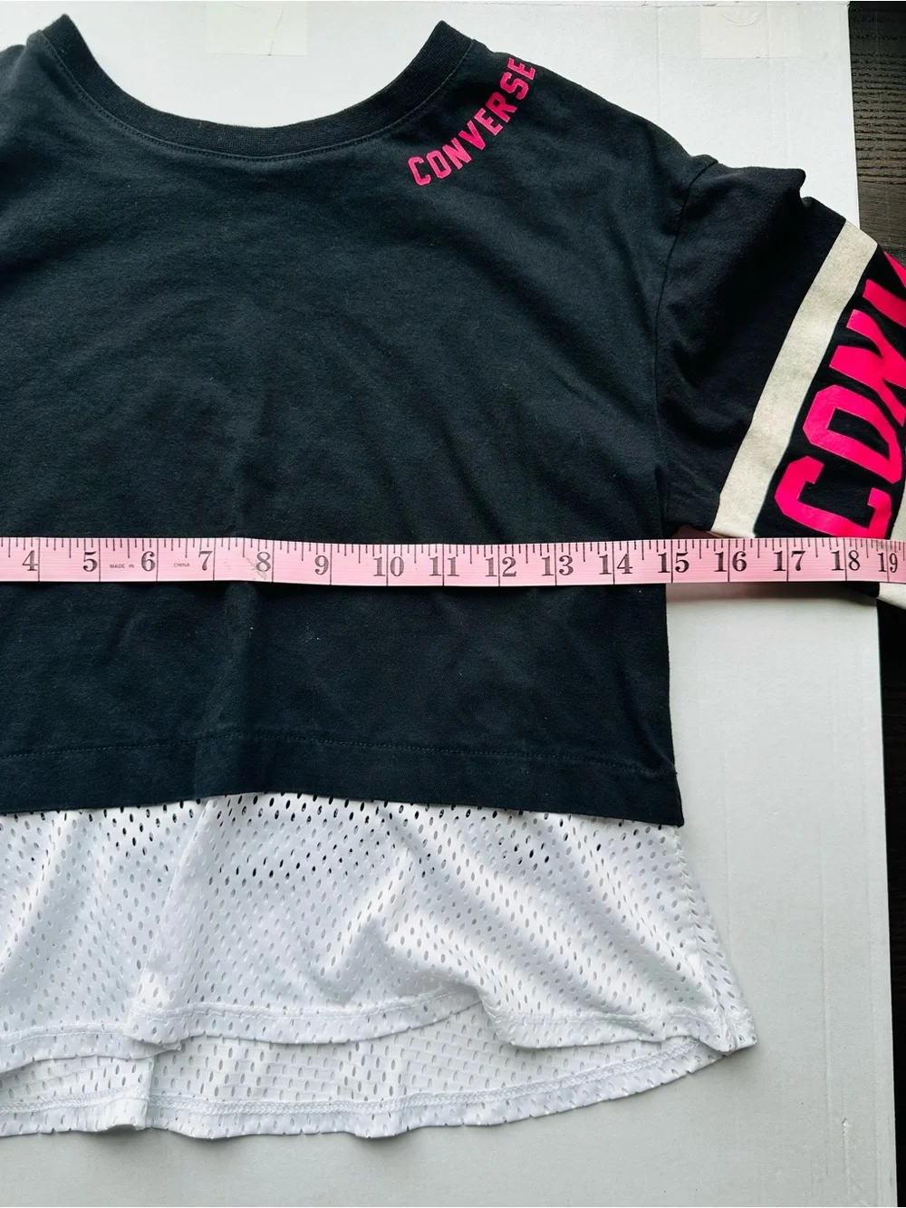 Converse Girls Layered Tee Black Hot Pink Logo Kids Medium 10-12 Y2K Skater